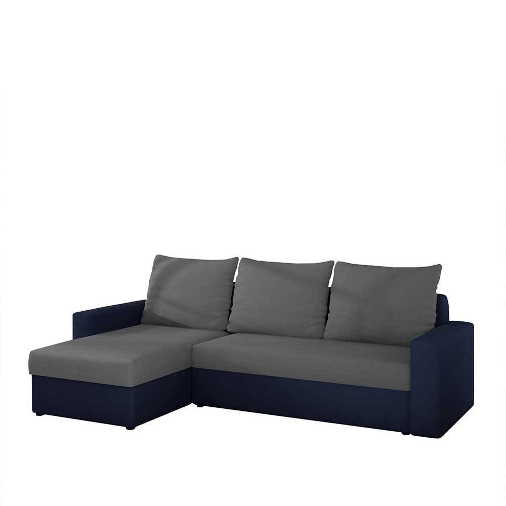 Ecksofa mit Schlaffunktion in Grau und Dunkelblau - Emotionnel