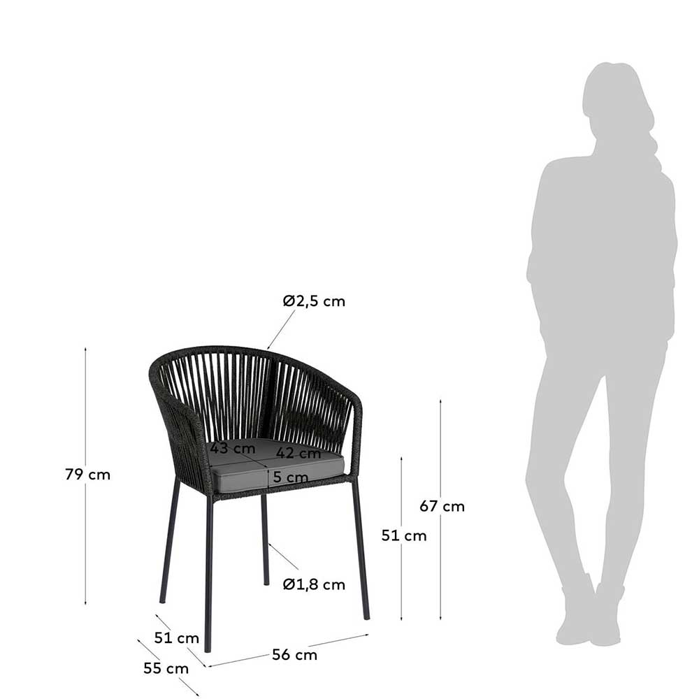 Stühle mit Kordelgeflecht in Schwarz - Gesdana (4er Set)