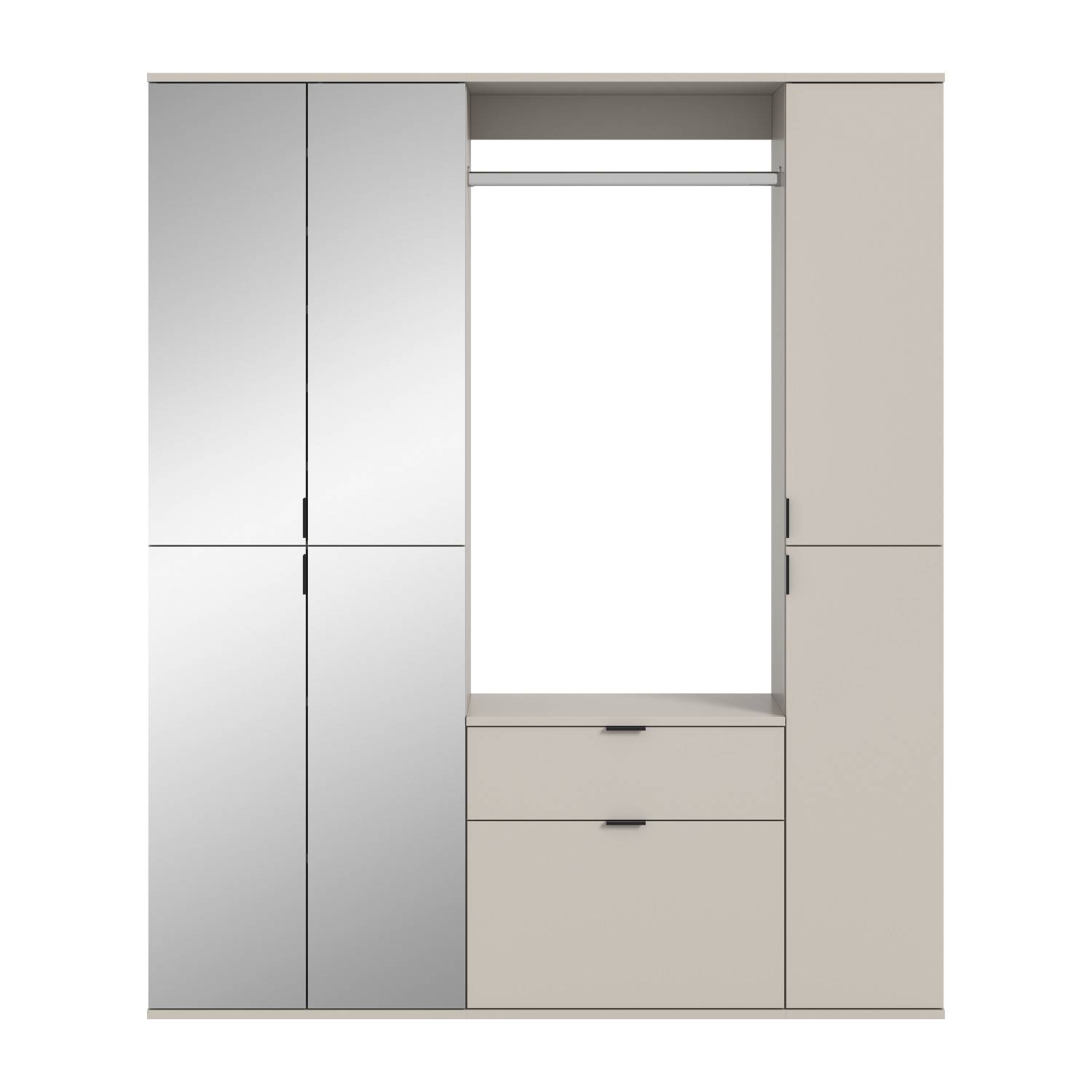 Helle Kompaktgarderobe mit Spiegel - Meho (3er Set)