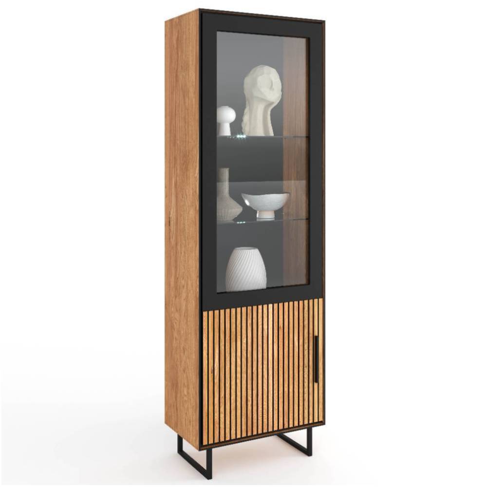 Vitrine in Schwarz und Eiche teilmassiv - Mantua
