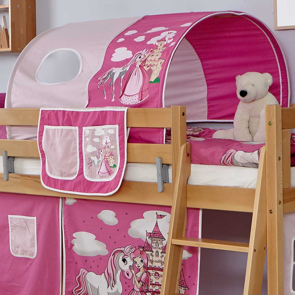 Holzhochbett für Kinder mit Prinzessin Stoff - Una