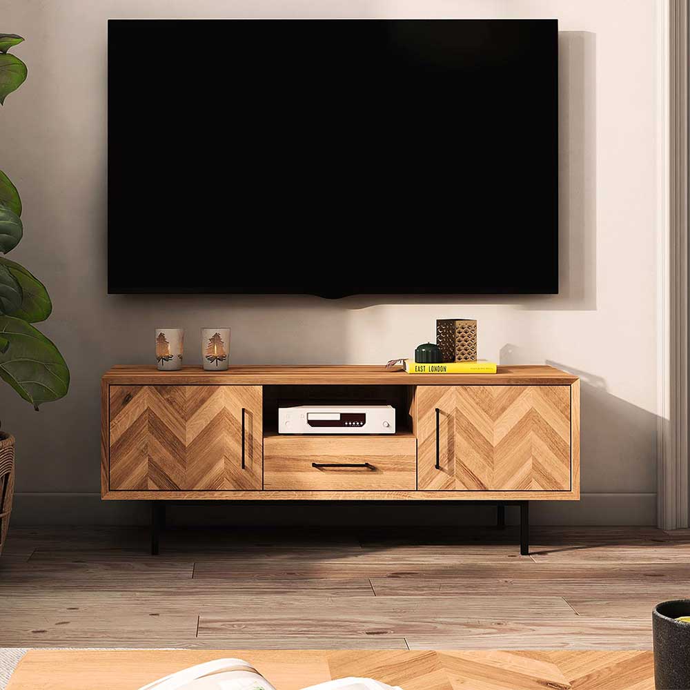TV Unterschrank mit Fischgrät Design Türen - Kerfa