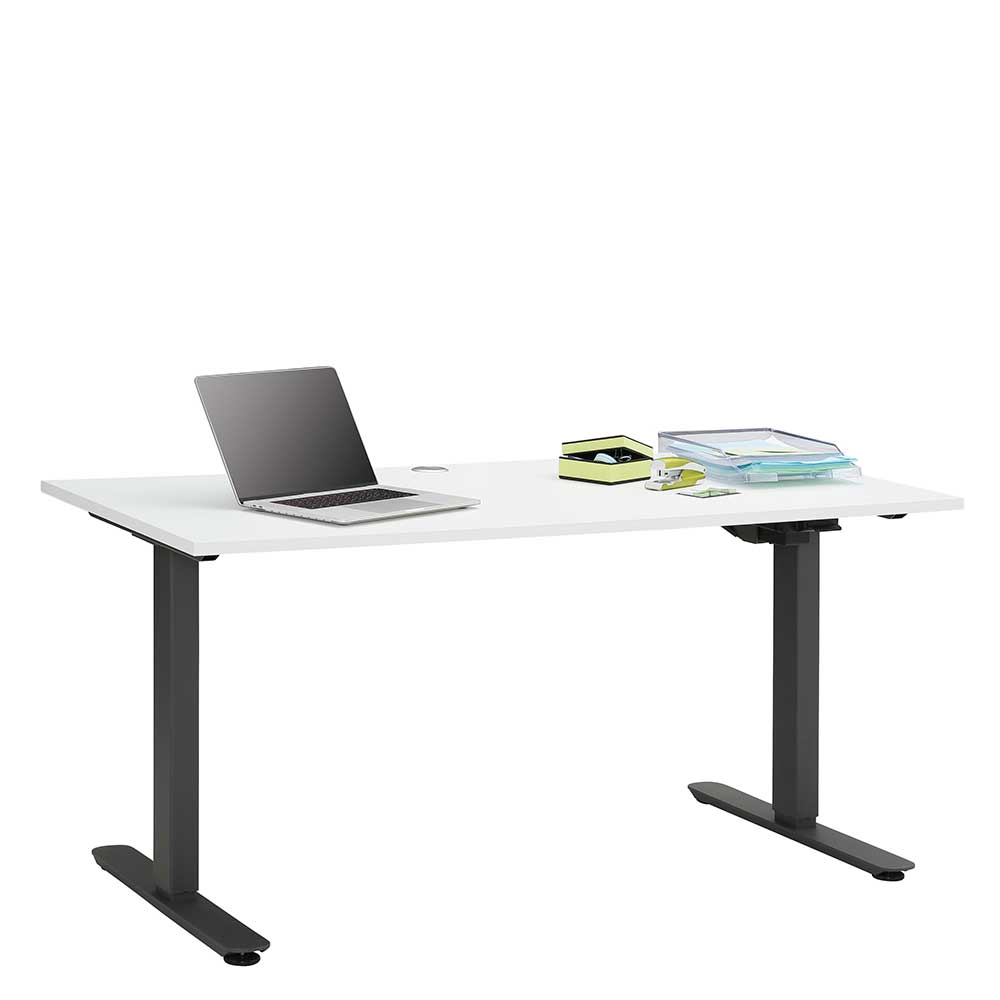 Elektrisch höhenverstellbarer Schreibtisch in Weiß - Tujago