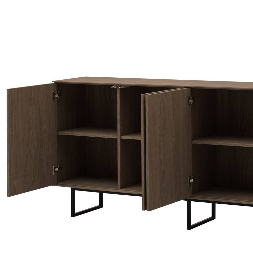 Sideboard in Nussbaum Holzoptik mit offenen Türen, Fächern und schwarzem Metallgestell – Julado