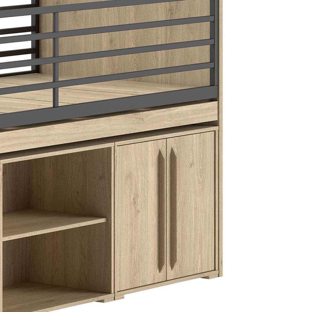 Kinderhochbett mit Schrank und offenen Ablagefächern unter der Liegefläche – Choice