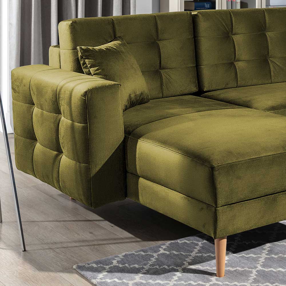Wohnlandschaft Schlafsofa in Oliv Grün Samt - Joshua