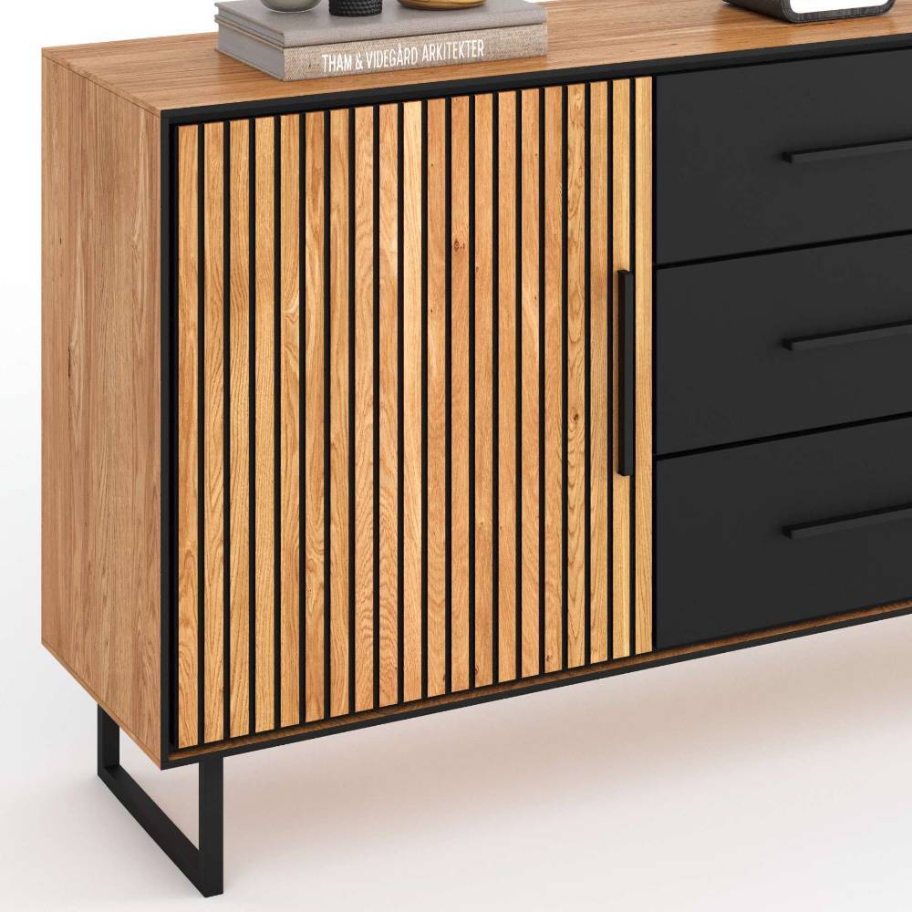Kombi-Sideboard in Eichefarben und Schwarz - Mantua