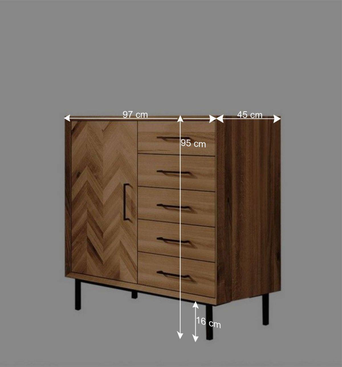97x95x45 Kommode mit fünf Schubladen & Tür - Kerfa I