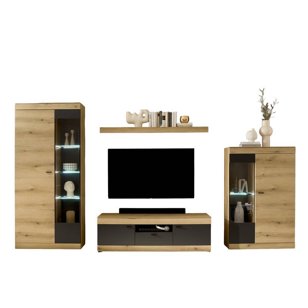 Wohnzimmer TV-Anbauwand in Eiche Dekor - Addara (vierteilig)