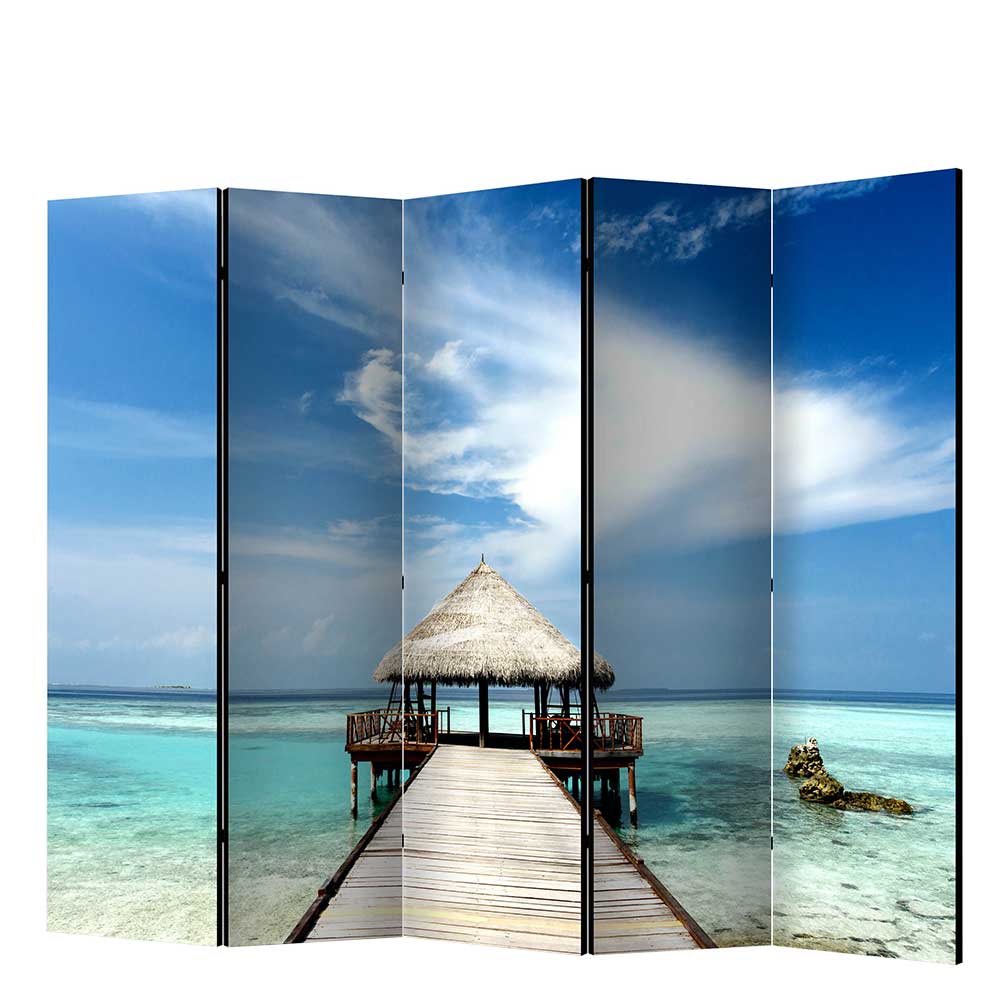 Klappbarer Paravent Steg & Hütte im Meer - Makassa