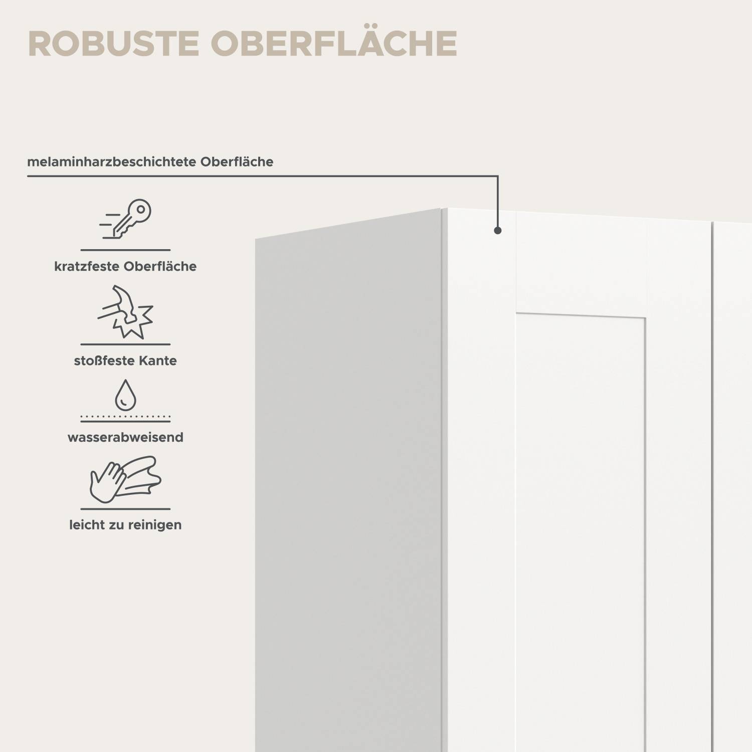 Robuste Oberfläche des Drehtürenschranks Bilbo I ist kratzfest und wasserabweisend – Bilbo