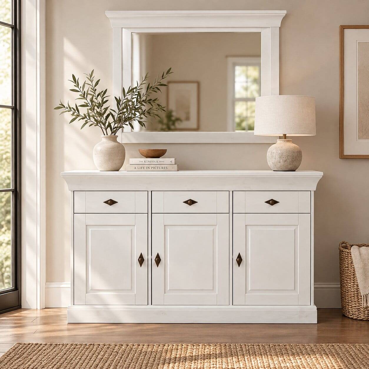 Massives Kiefer Sideboard Satumare in Weiß
