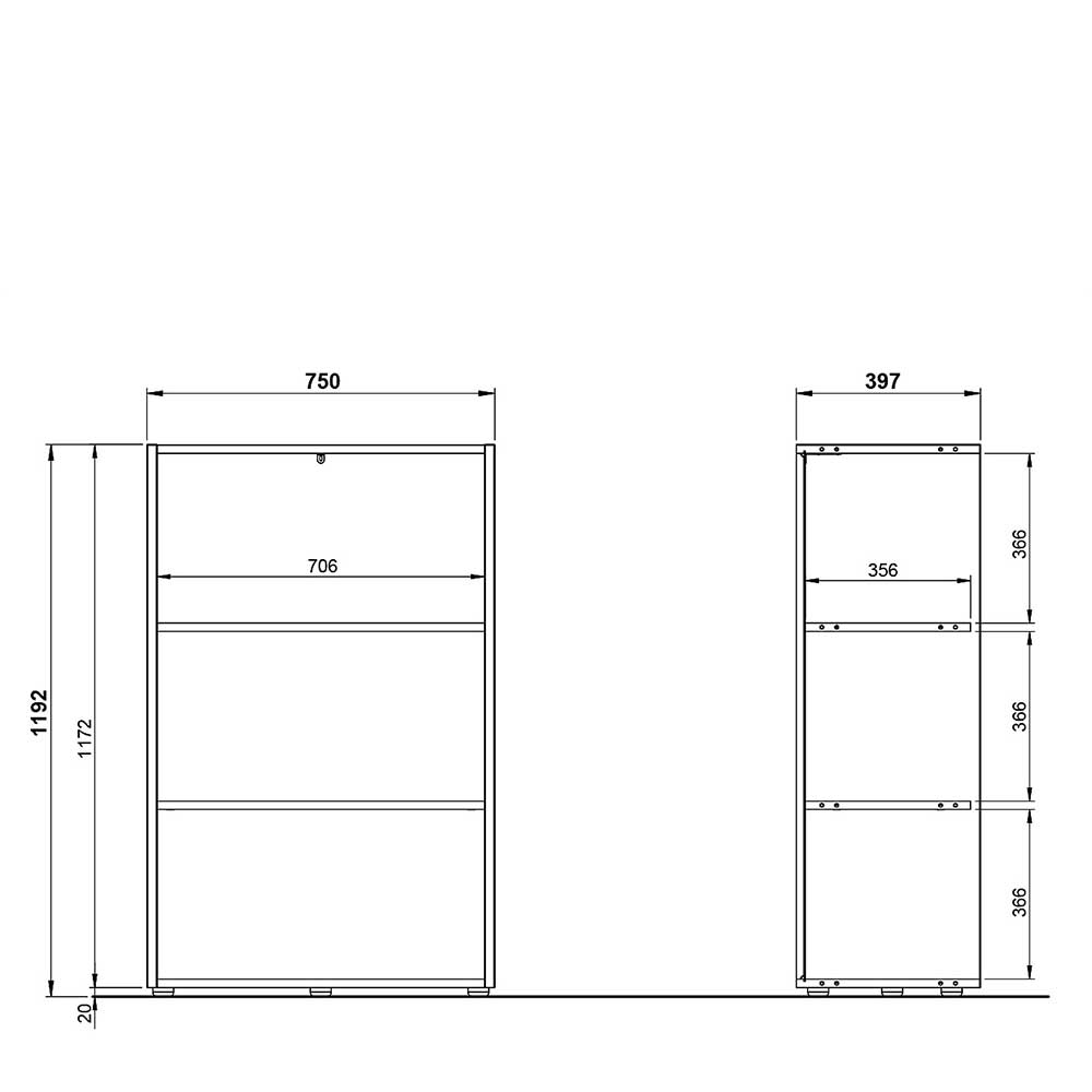75x120x40 3 Fächer Büroregal in Weiß & Grau - Secrema