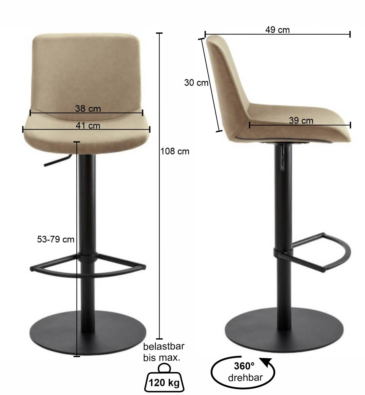 Drehbarer Barstuhl in Beige Kunstleder - Feliana
