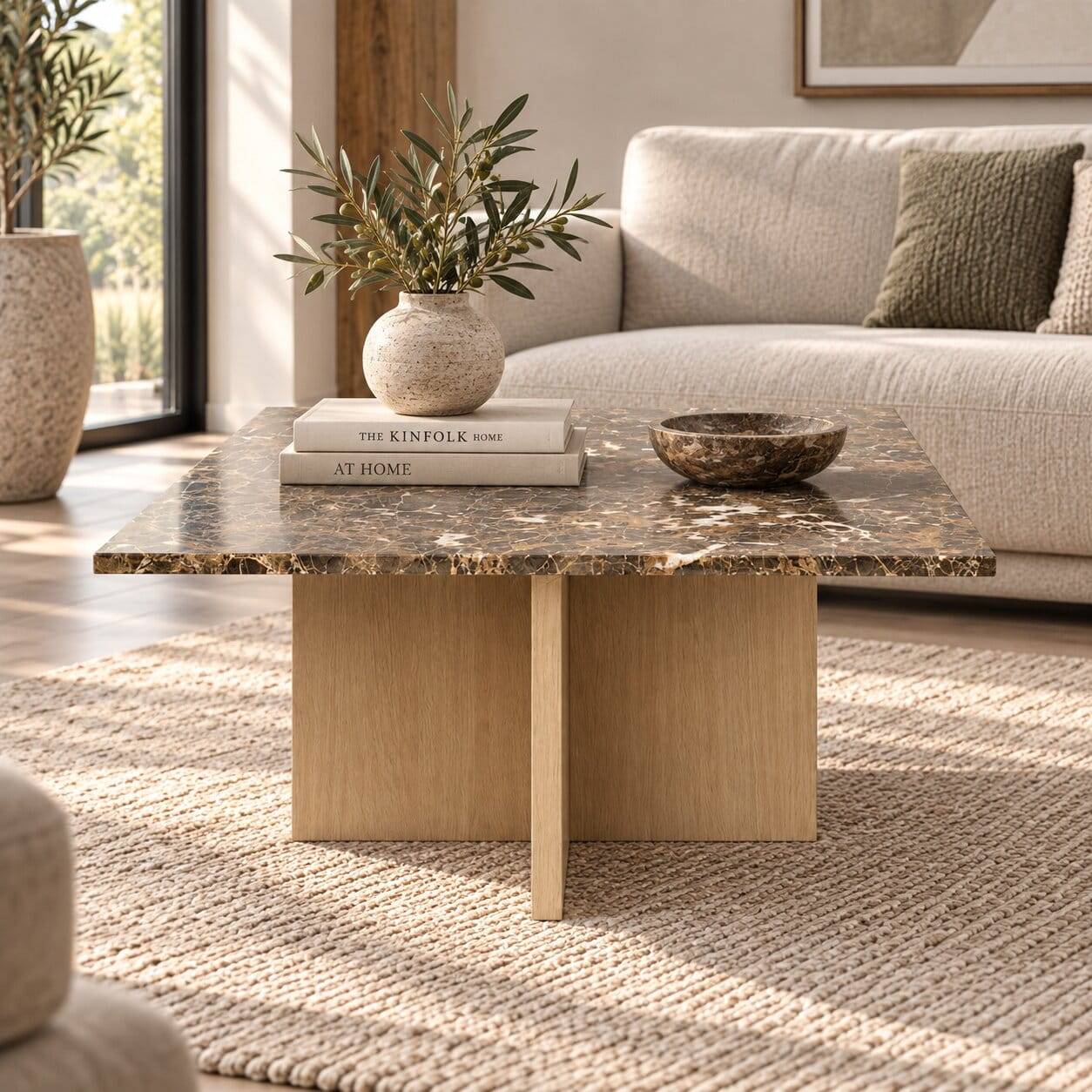 Sofatisch mit Marmorplatte in Braun gemustert - Gilberta