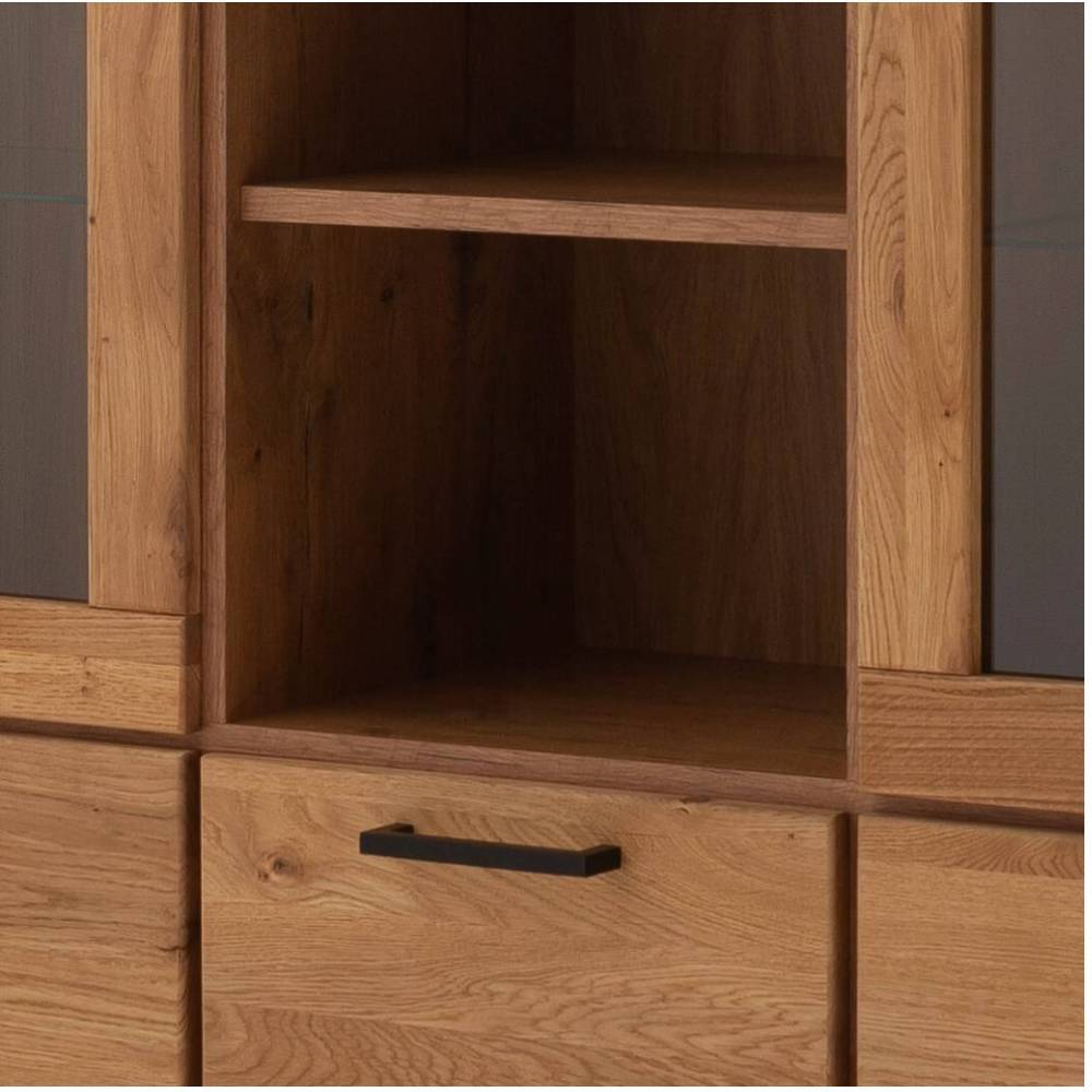 Highboard aus Wildeiche mit offenem Fach und Schublade mit schwarzem Griff – Scarlett