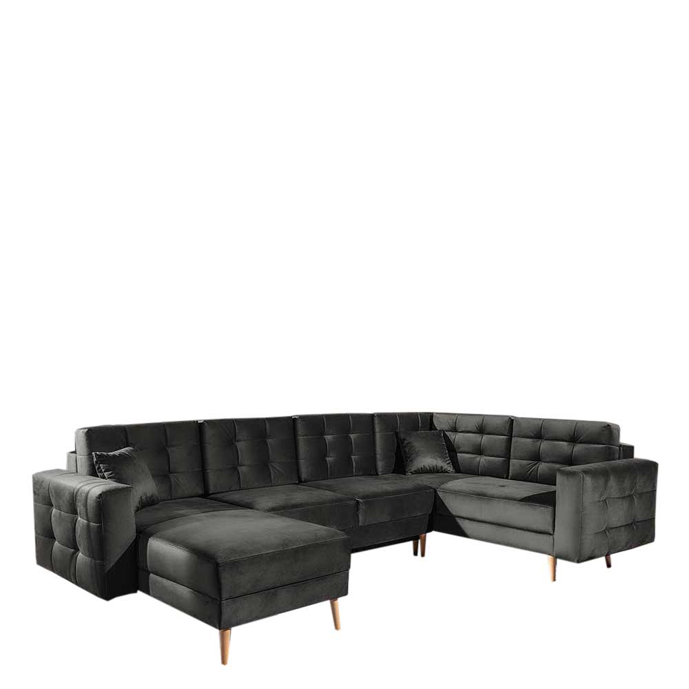 U-Design Wohnlandschaft in Dunkelgrau Velours - Gonnia