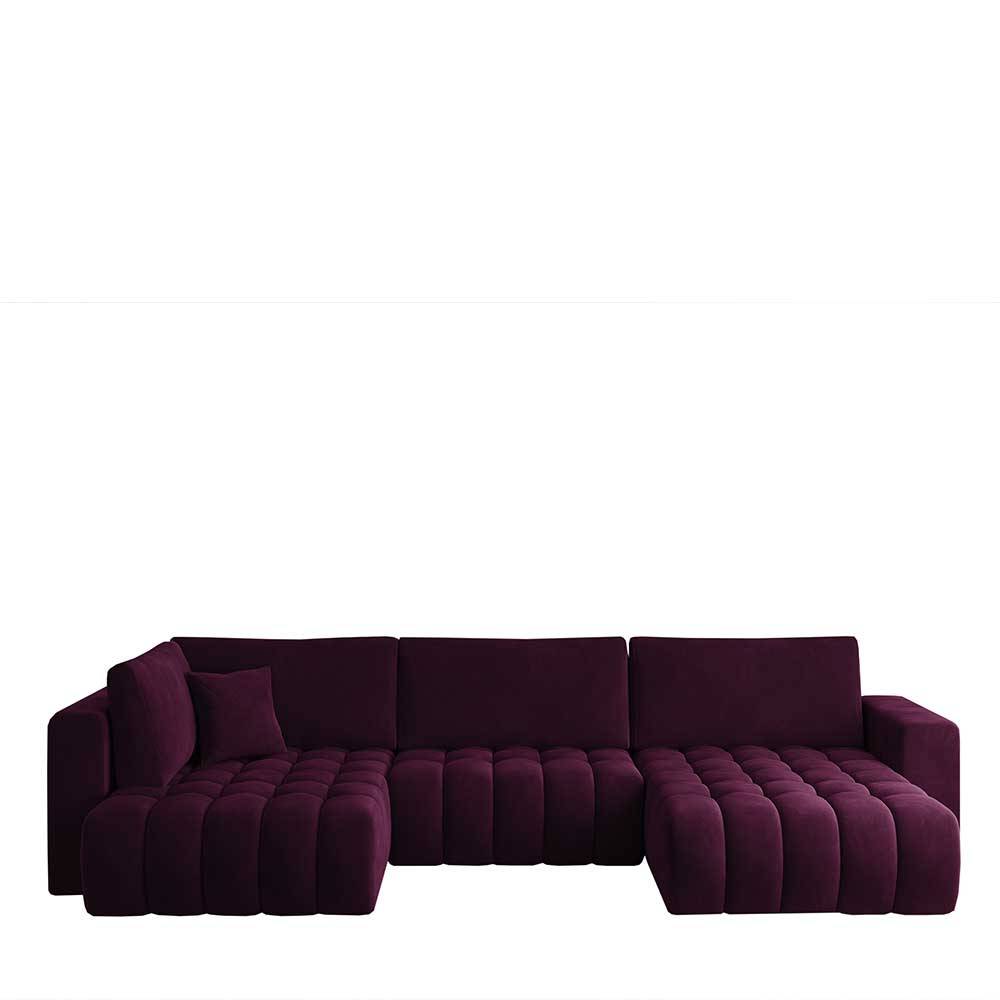 Samt U-Couch in Dunkelrot - Viersitzer - Lakes