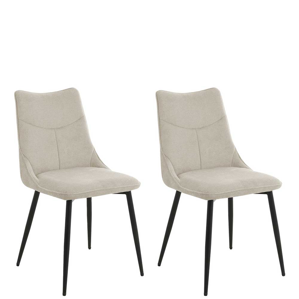 Modernes 2er Set Küchenstühle in Taupe Strukturstoff mit schwarzen Beinen für den Essbereich – Dorna