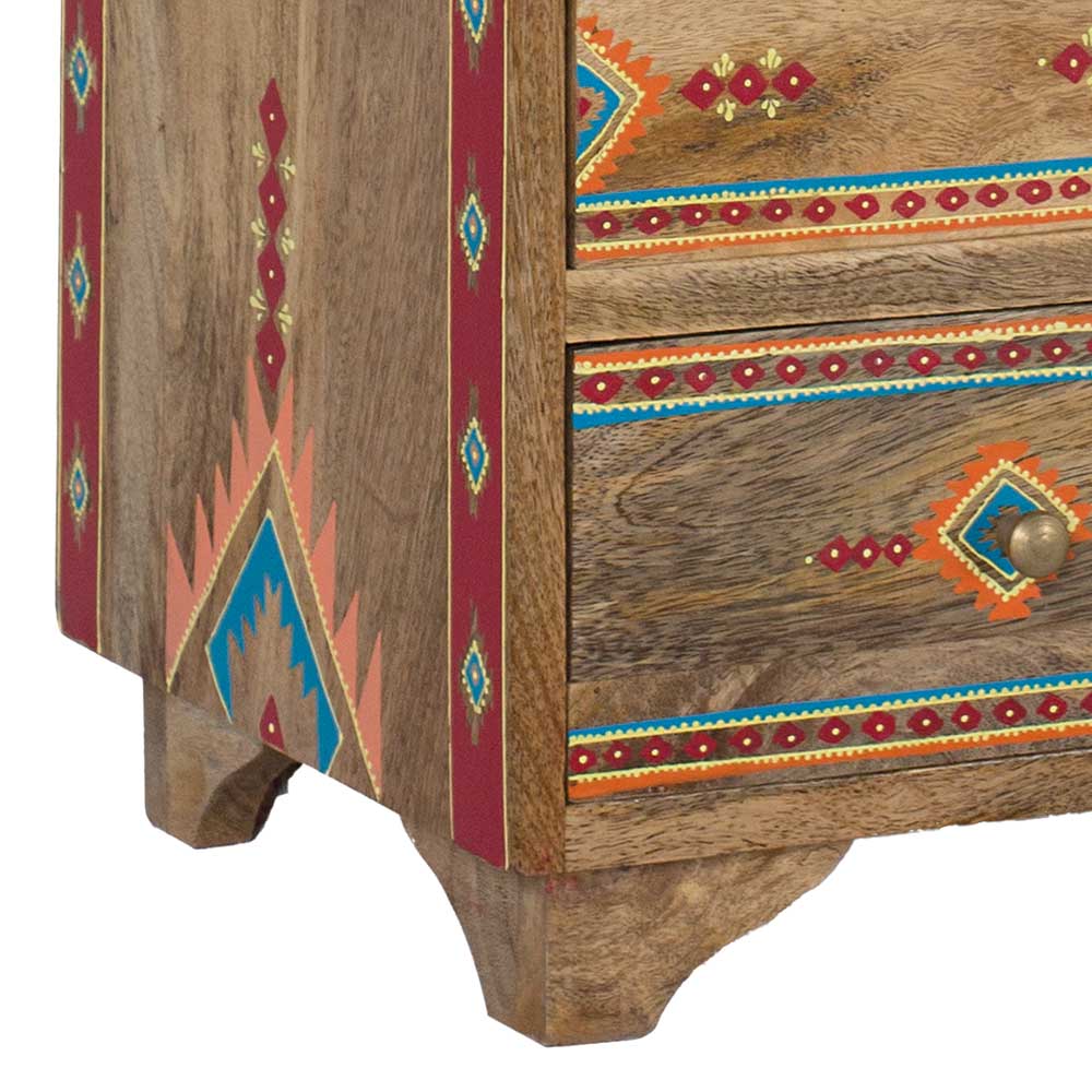 Mangoholz Kommode mit Ethno Ornamenten - Linall