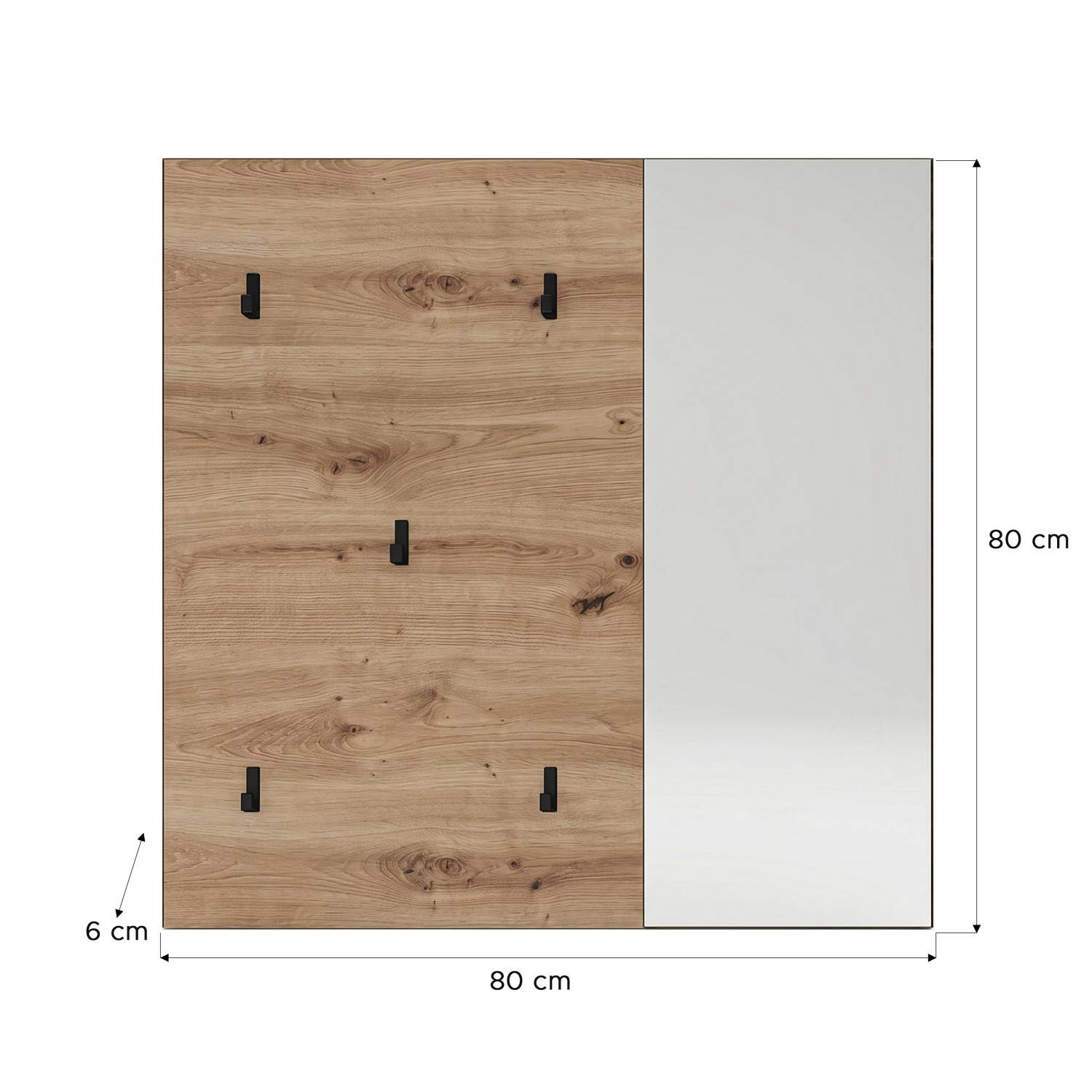 Wandgarderobe Maße und Abmessungen in Pinienholz Optik 80x80x6 cm – Omy
