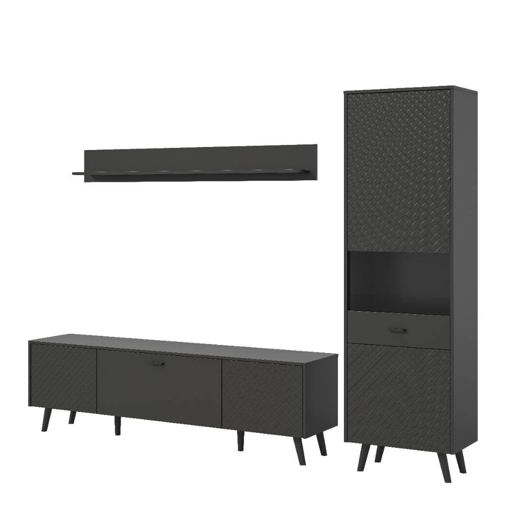 Wohnzimmer Anbauwand in Mattgrau - Adrionata (dreiteilig)