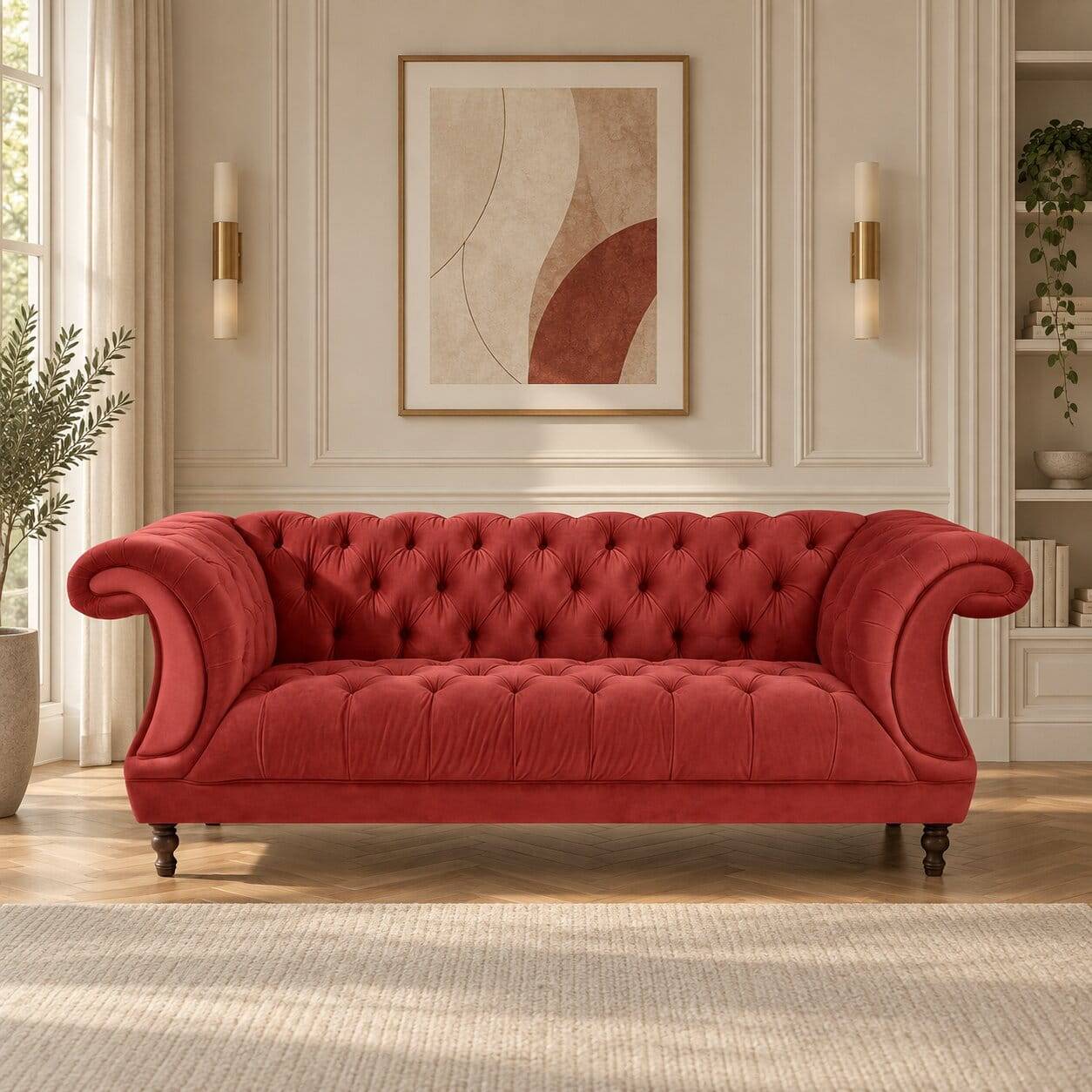 Zweisitzer Couch aus Samtvelours in Rot - Rosanna