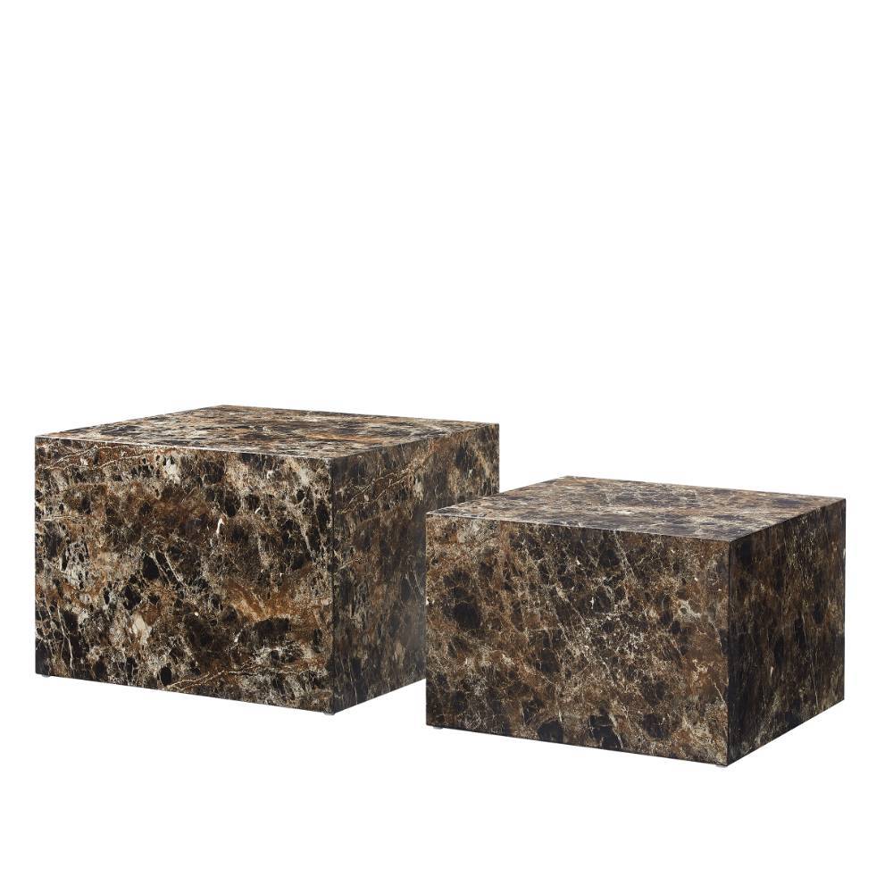 Duo Wohnzimmertisch - Marmoroptik Braun - Merandes (zweiteilig)