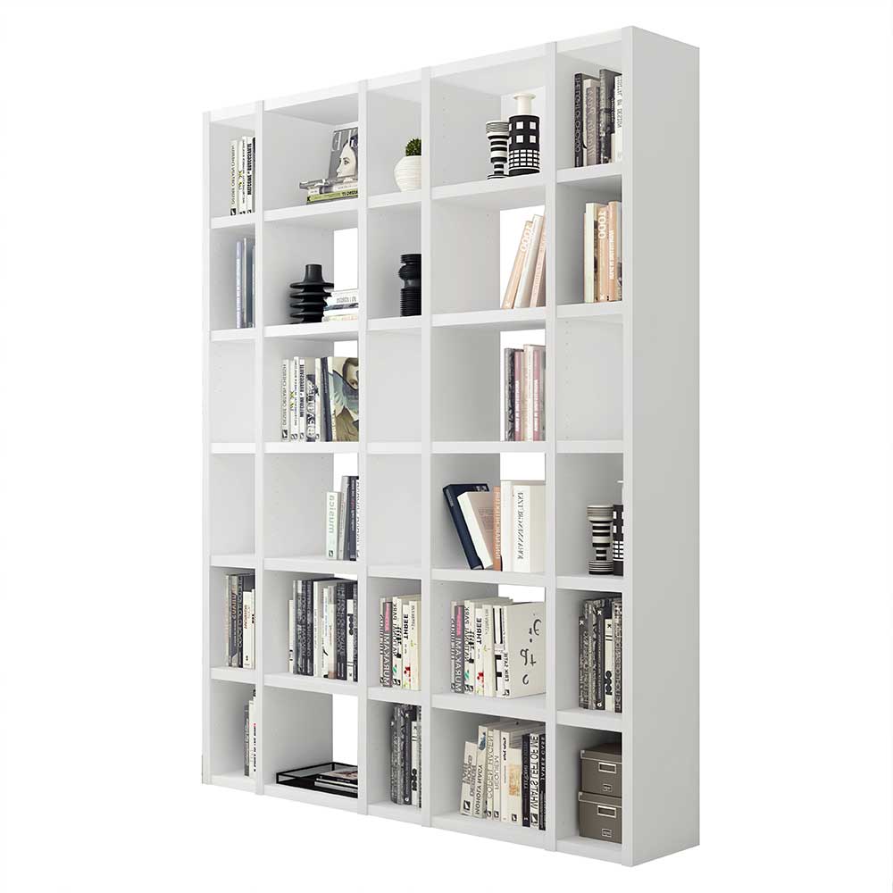30 Fächer Bücherregal in Weiß lackiert - Lyneka
