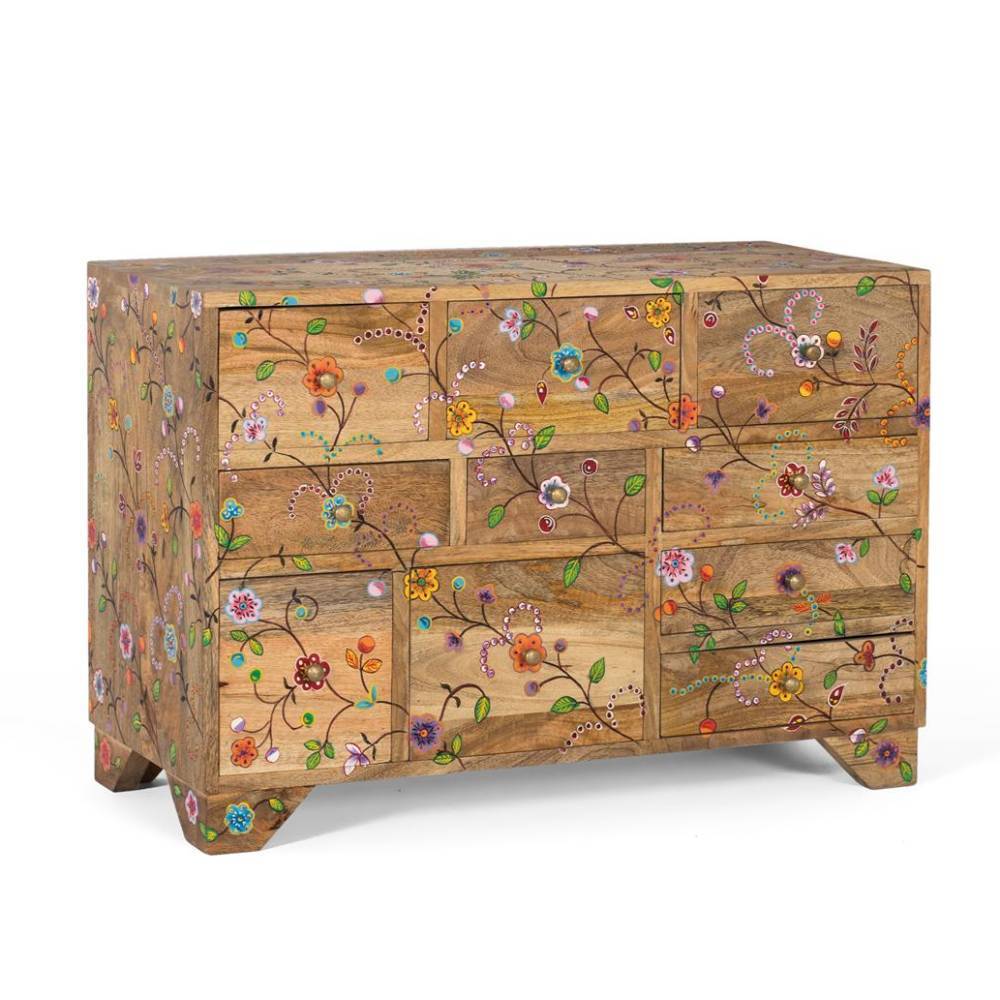 Massivholz-Kommode mit Blumen-Malereien - Resceta