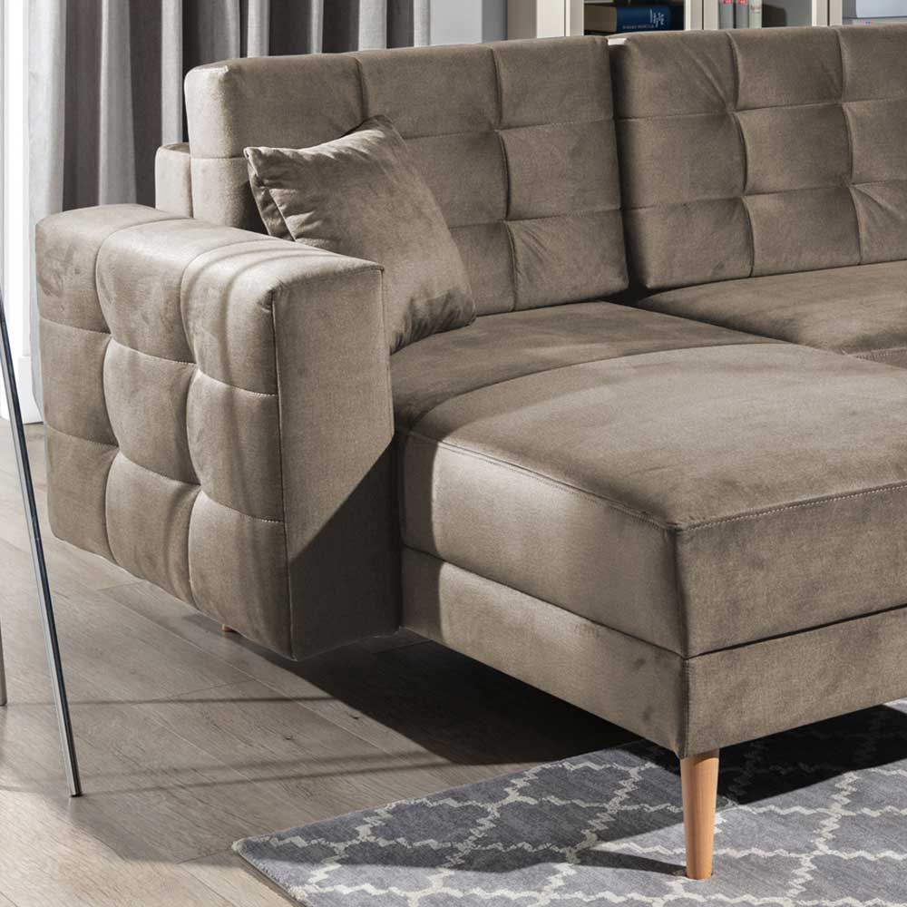 Wohnzimmer Schlafcouch im U-Design in Hellbraun - Monja
