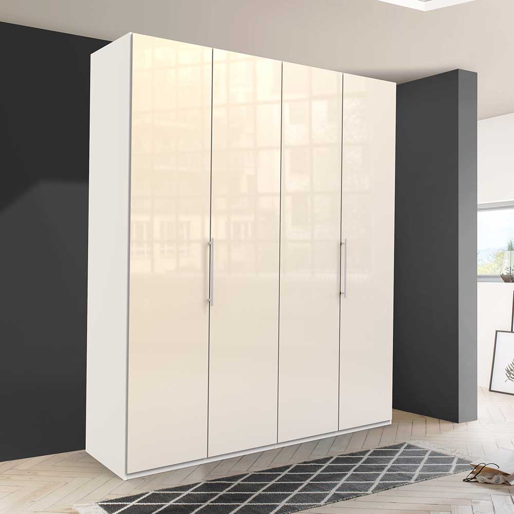 Großer Gleittüren Kleiderschrank in Creme Glasbeschichtung - Zidarie