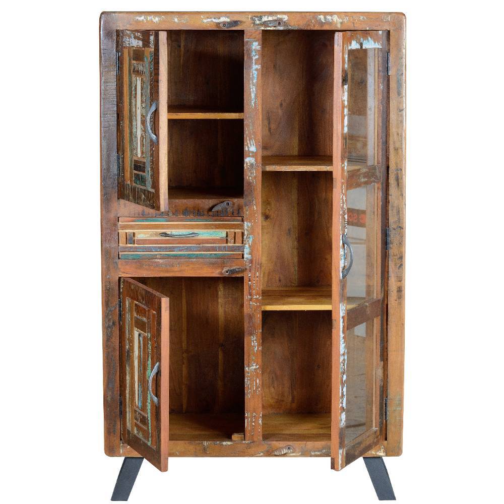 Shabby Chic Vitrinenschrank aus Recyclingholz - Tunar