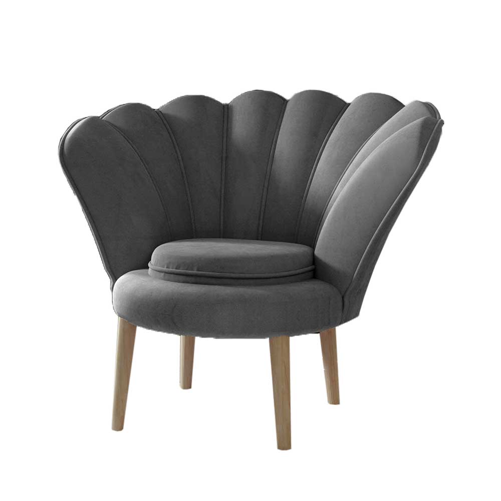 Polstersessel im Muscheldesign in Hellgrau - Gloss