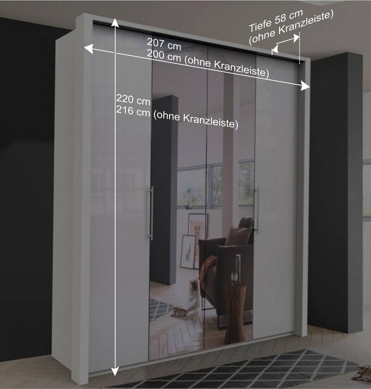 Gleittüren Schlafzimmerschrank mit Spiegel - Dolienca