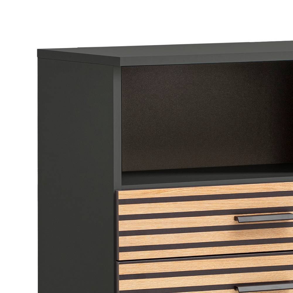 Badezimmerschrank mit offenem Fach und zwei Schubladen in natürlicher Holzoptik – Zyrian