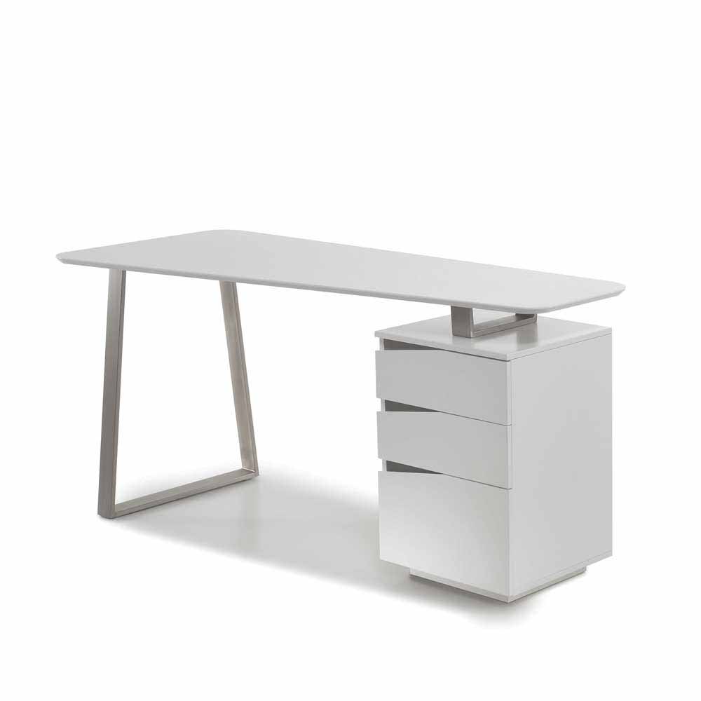 Design Schreibtisch in Weiß 150x67 cm Velino mit 3 Schubladen