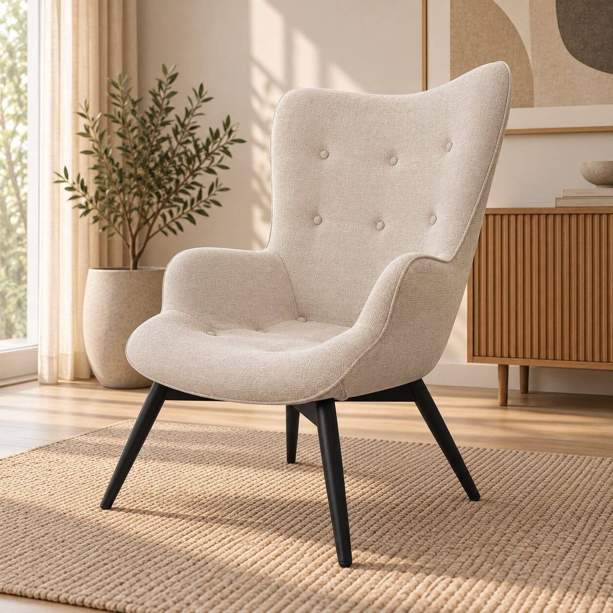 Scandi Chic Sessel in Beige Strukturstoff - Lardias