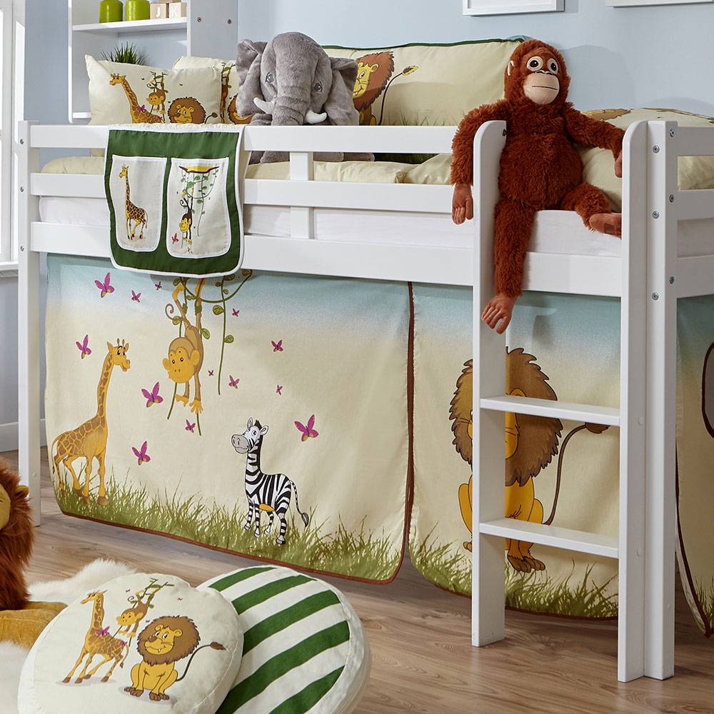 Weißes Kinderzimmer Hochbett mit Stoff Ausstattung - Vilarila