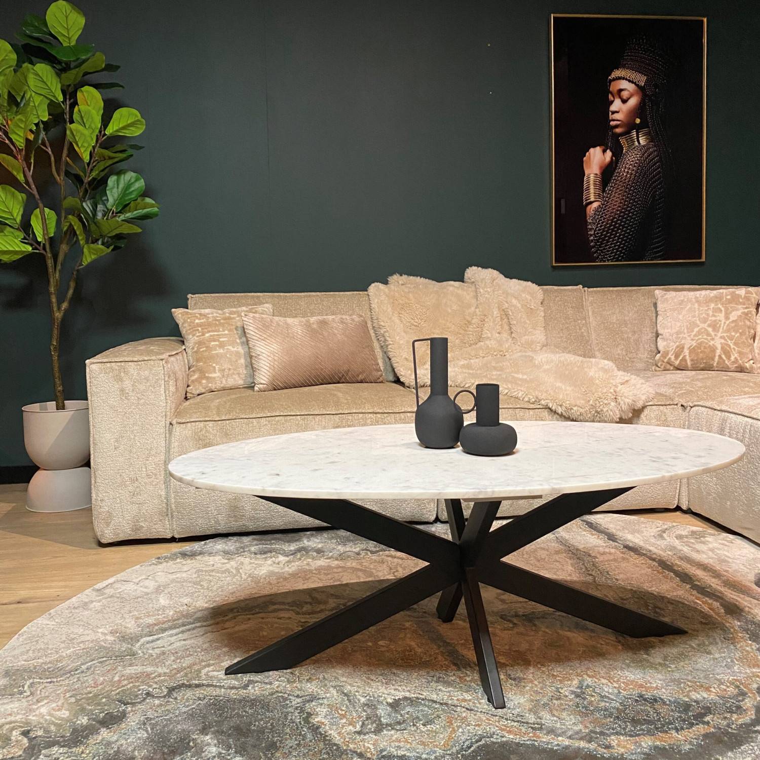 Ovaler Salontisch mit Natursteinplatte - Chamber
