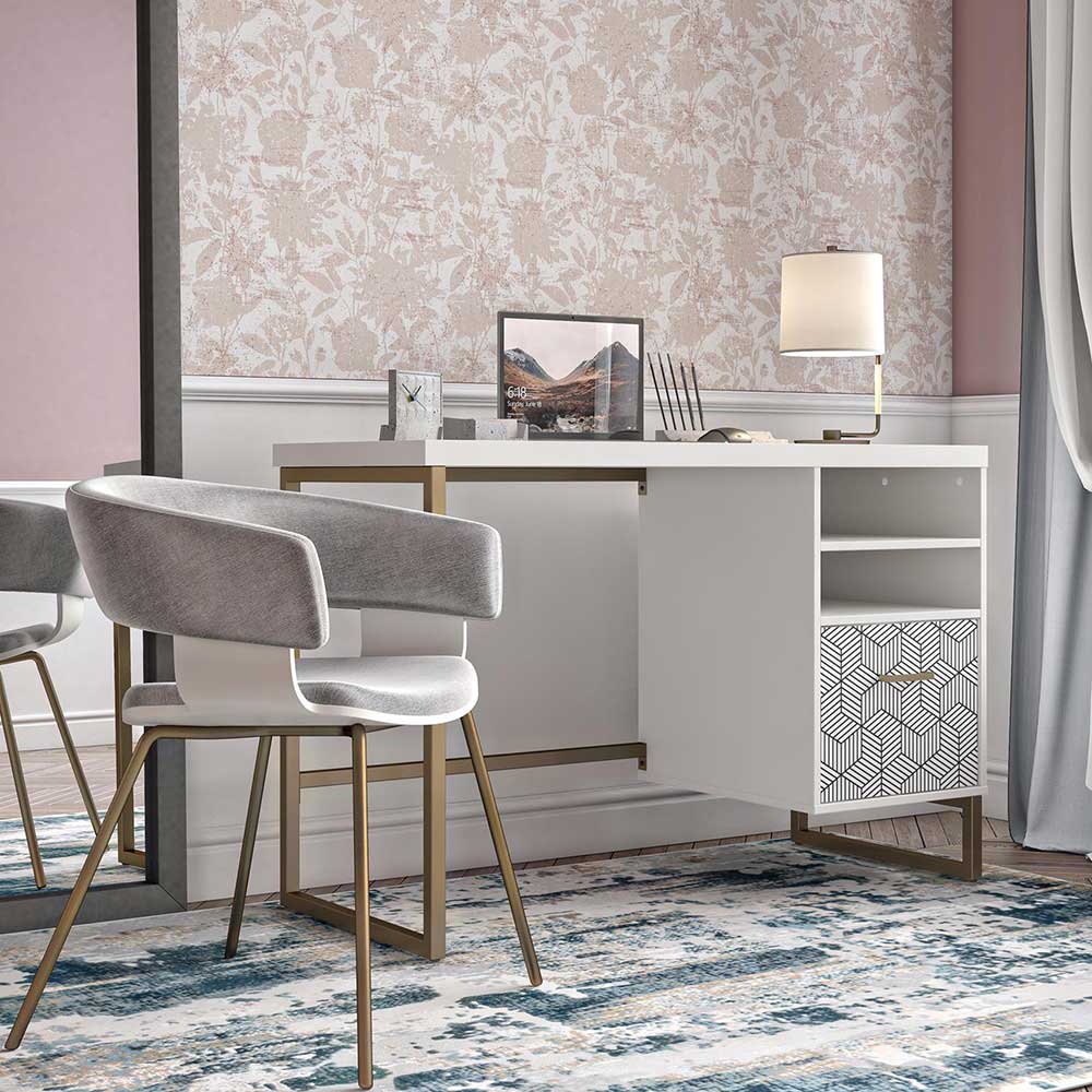 Design Schreibtisch in Weiß und Gold - Larvito