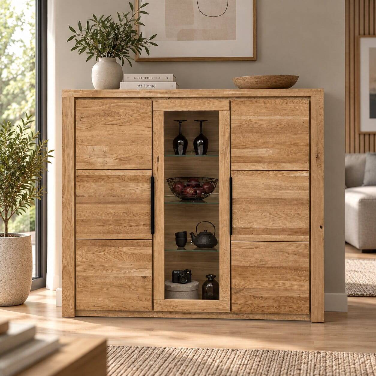 160x141x40 Wohnzimmerschrank mit Glaseinsatz - Nelenia