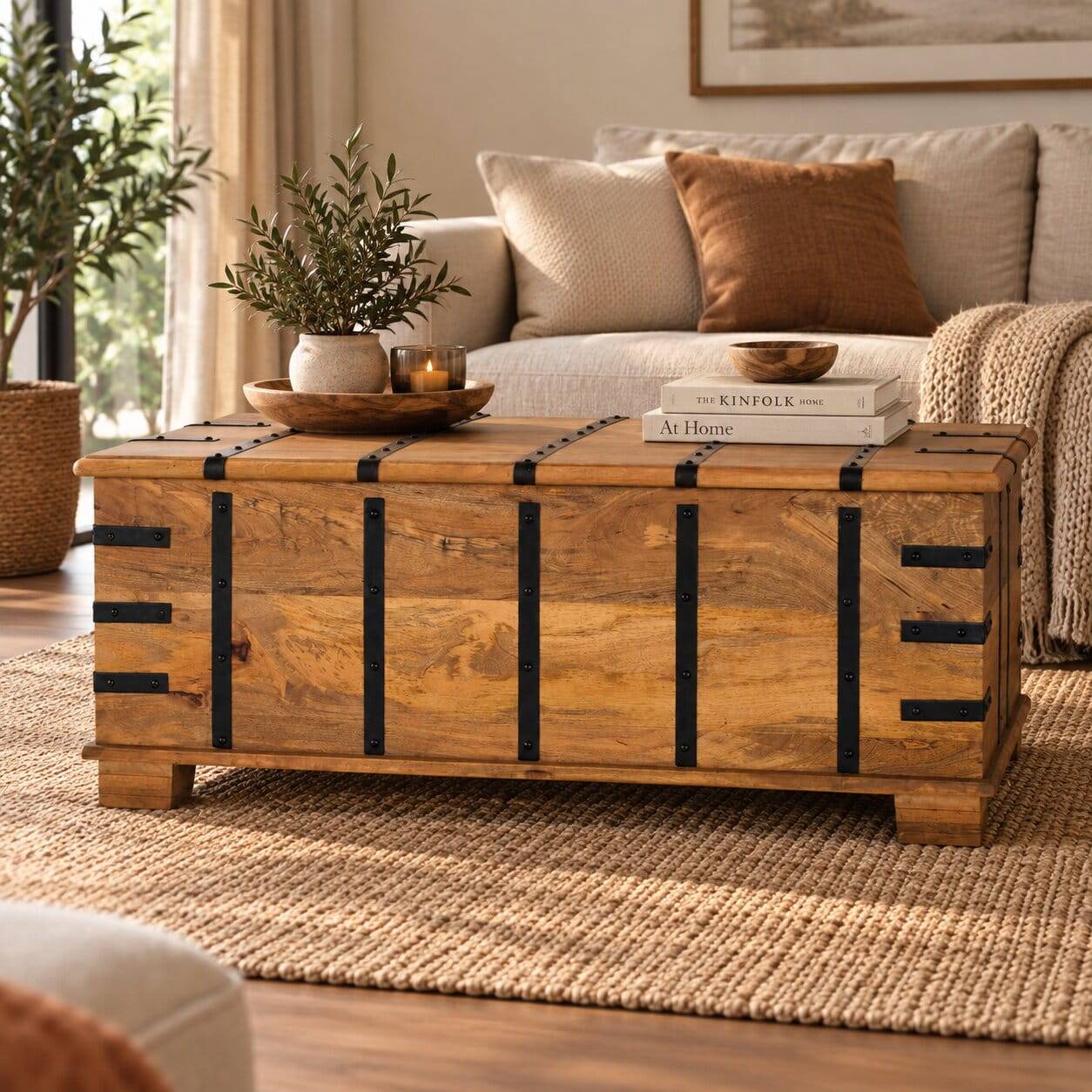 Truhen-Couchtisch mit hochklappbarer Tischplatte - Clipper