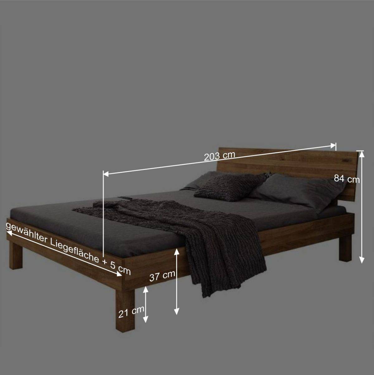 Kurzes Bett aus Wildeiche mit 190cm Länge - Olbysca