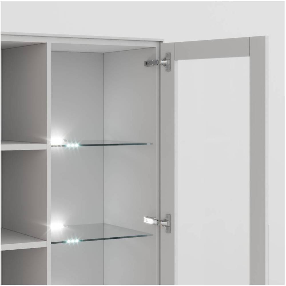 2-türige Highboard Vitrine in Kreideweiß - Loca