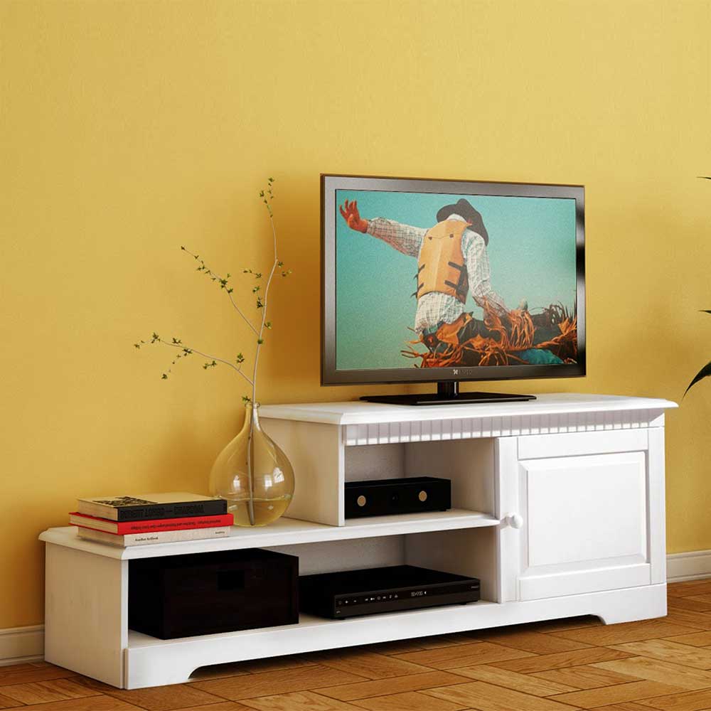 Landhaus TV Board mit Stufe in Weiß - Grooving