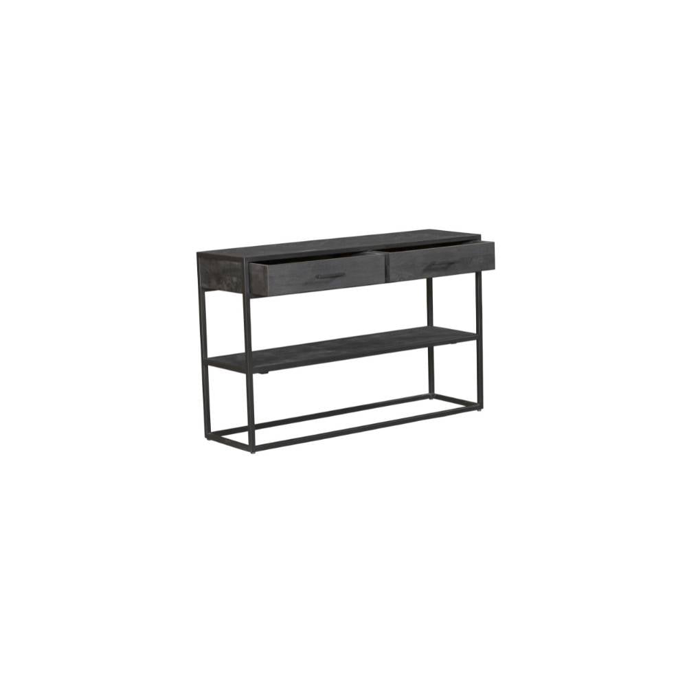 Anthrazitfarbenes Holz Sideboard mit einer geöffneten Schublade und Metallgestell – Lida