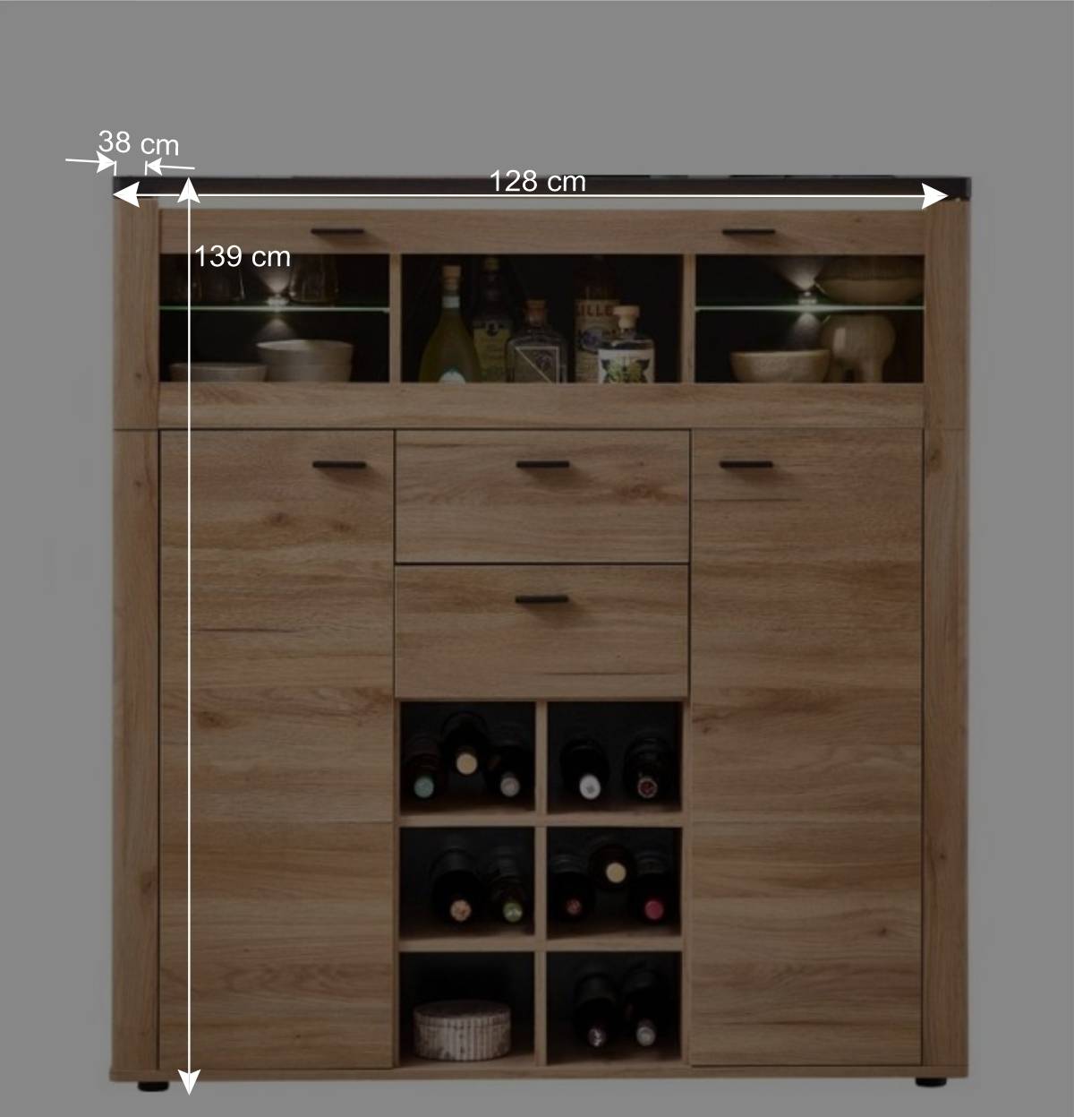 Barschrank Highboard 128 cm breit - Zorro