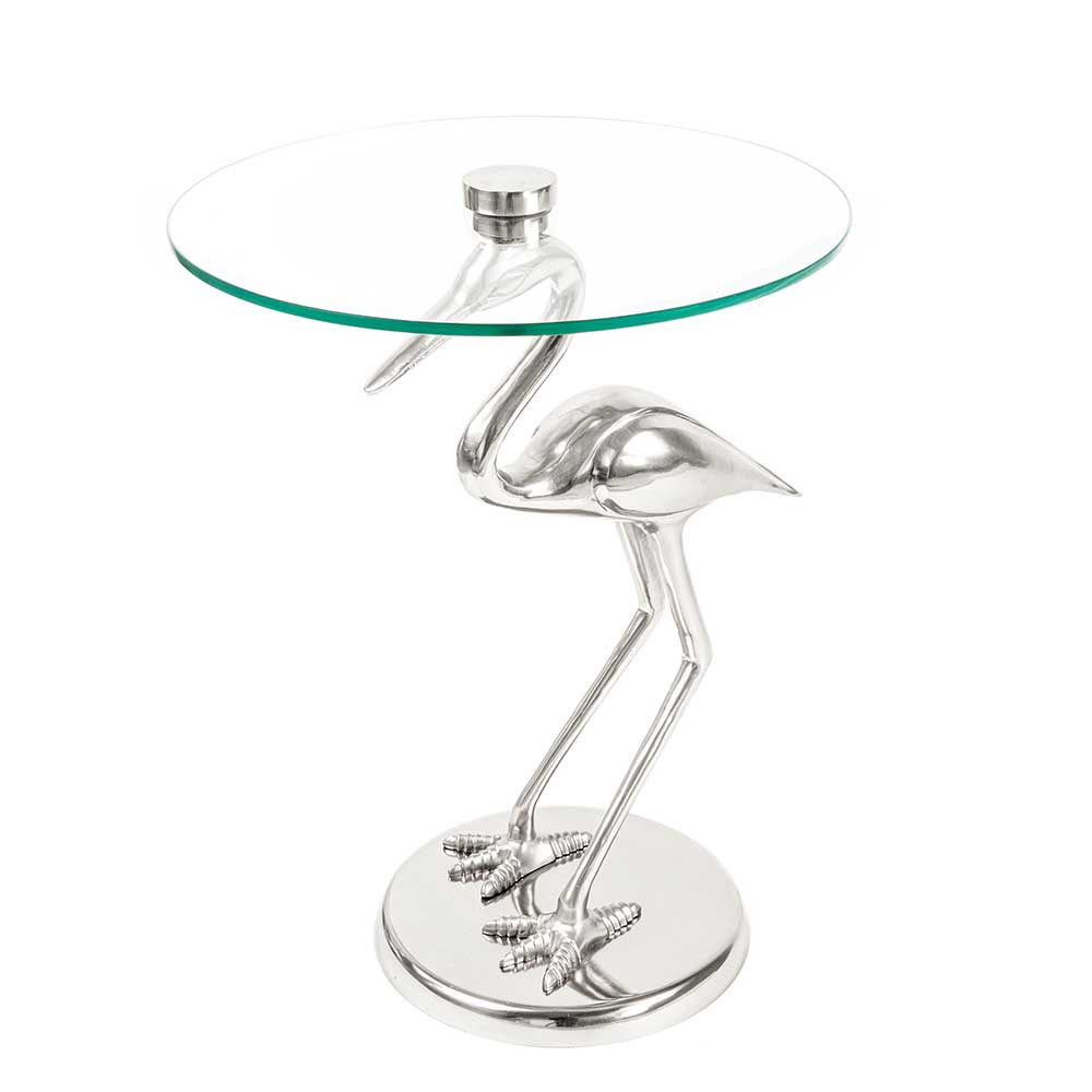 40x58x40 runder Glas Tisch mit Vogel Säulenfuß - Prasido