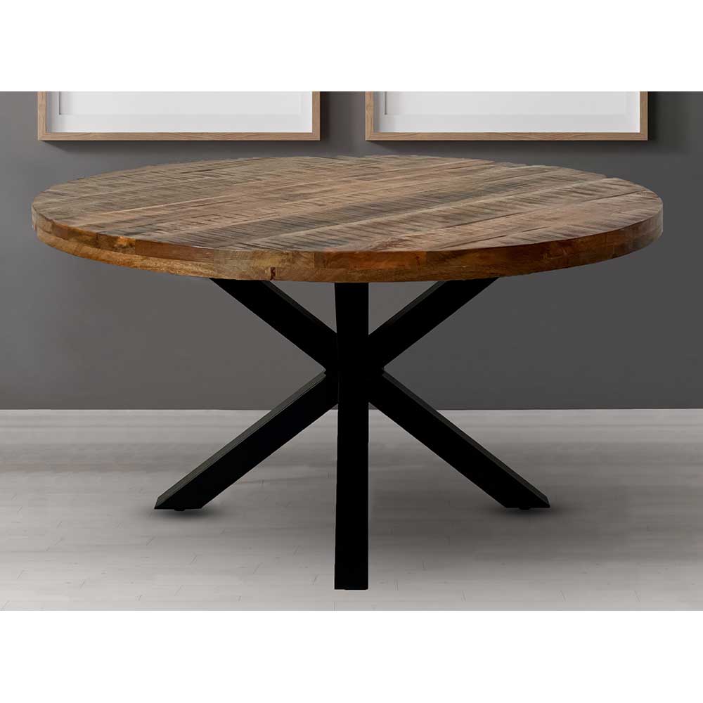 Runder Industrial Tisch aus Mangobaum Holz - Bencena